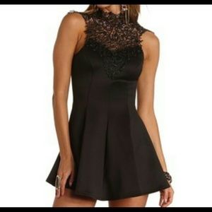 Charlotte Russe Lace Mock Neck Skater Dress
